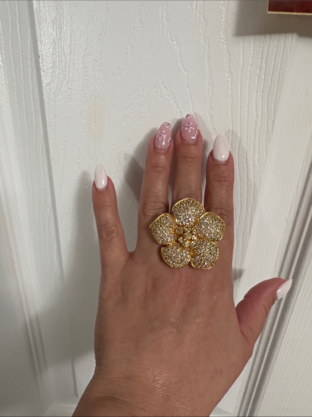 Gold Floral Statement Ring - Gold Sparkle Flower Cocktail Ring
